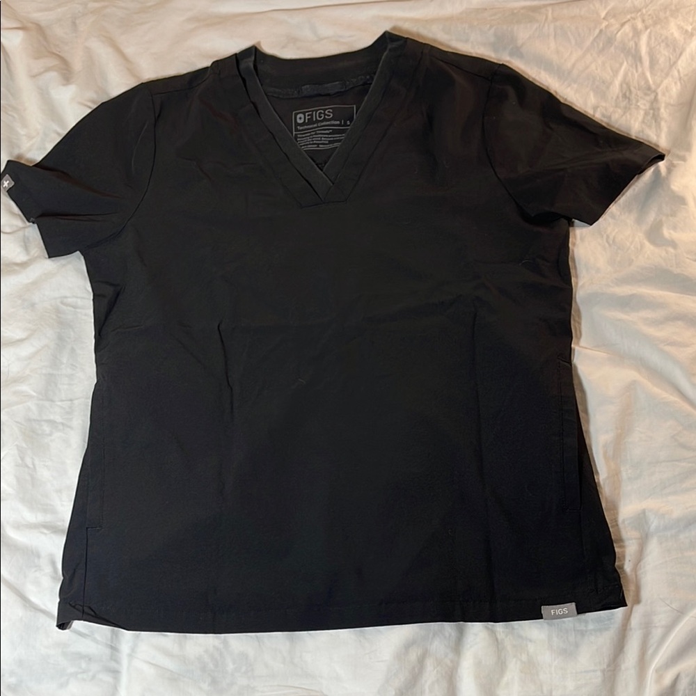 Figs Black V-Neck Technical Collection Scrub Top